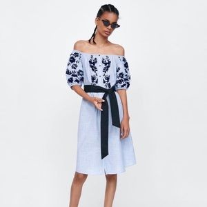 Zara Blue and Black Off-Shoulder Dress